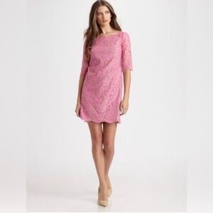 Robert Rodriguez sheath dress with floral lace in Barbie pink, size 0